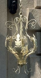 Vintage Antique White Tole 3 light Chandelier