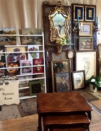Vintage Art Gallery and Florentine Mirror, Wall Shelf
