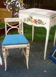 Antique PA Dutch Hand Painted Makeup Vanity with Matching Chair