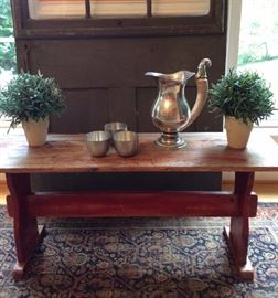 Primitive painted red bench