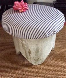 Primitive Milk Stool with Ticking Seat