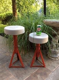 Upcycled car jack tables/stools with concrete tops
