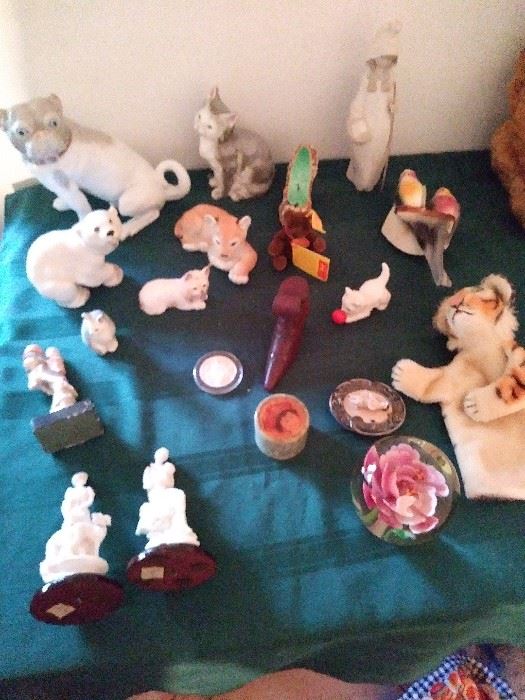 Collection of vintage figurines , Stieff puppet, and more