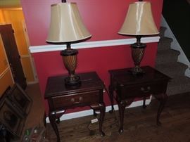 pair of queen anne tables and lamps