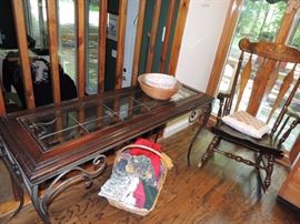 glass top iron base console table