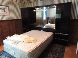 black contemporary bed fits queen mattress and box