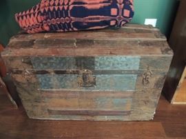 Civil War era Trunk, early American coverlet