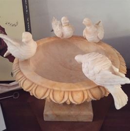 Victorian marble and bisque bowl w/birds