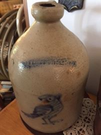 Rare Whites Utica stoneware jug with blue bird