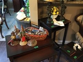 Nesting Tables - Tom Clark gnomes, Fold out table & decor