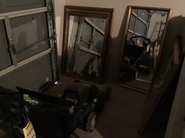 Lawn mower & more mirrors in garage