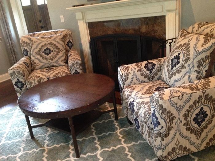 Pair of Decorator Chairs, Rustic Coffee Table