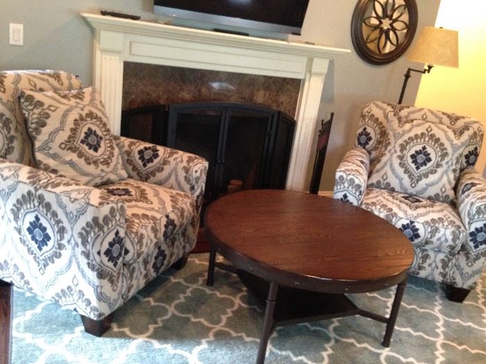 Pair of Decorator Chairs, Rustic Coffee Table
