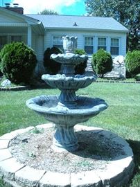 A striking 3 Tiered Cement Water Fountain...comes apart in 4 pieces.  