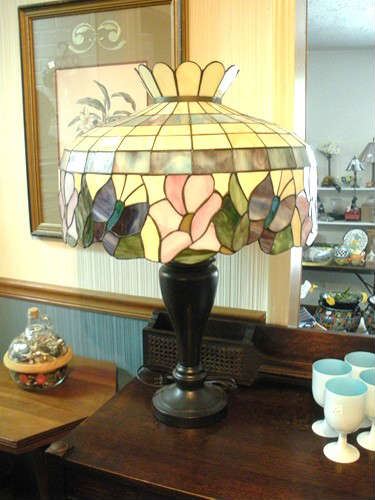 Another large and beautiful leaded slag glass lamp.