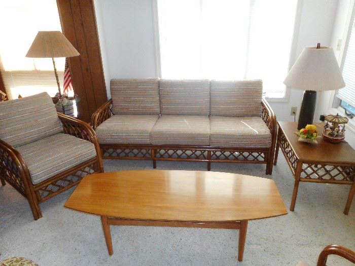 RATTAN SET AND DREXEL TABLE