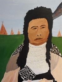 FABULOUS FOLK PAINTING OF A NATIVE AMERICAN INDIAN