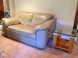 Leather Love Seat w/ Space Saver Recliners, Side Table(1 of 2)