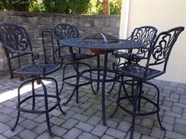 Bistro Height Patio Table & 4 Swivel Chairs (Fire Pit in the Middle of the Table) 