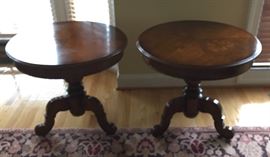 Matching tables with floral marquetry tops, priced separately