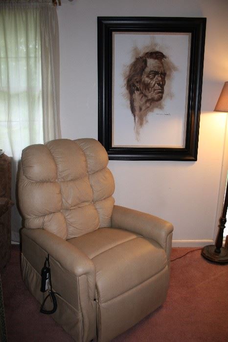 Power lift recliner and Native American Original Oil Painting.