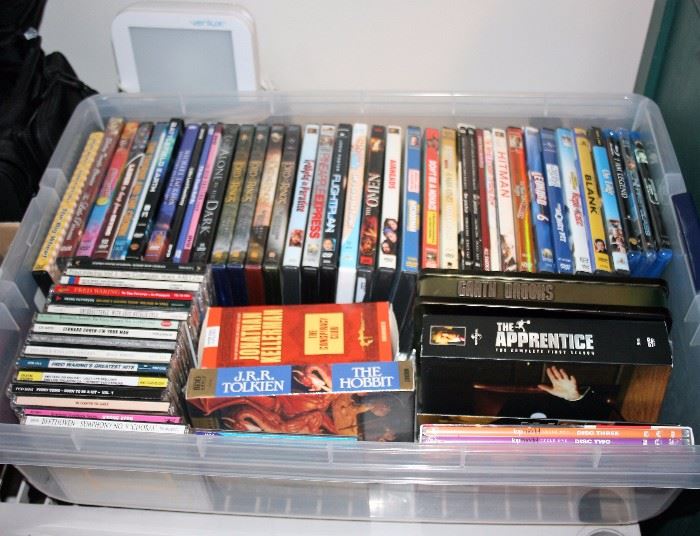 DVD's, Blu-Ray, Books on tape, CDs.