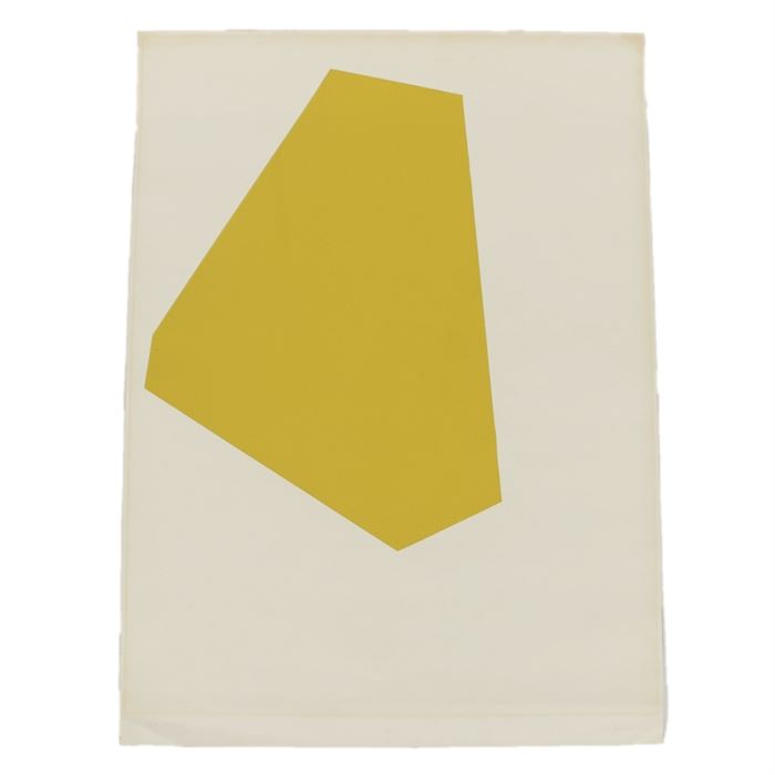 Bruce Connor Serigraph on Paper Geometric Composition: A serigraph on paper of a geometric composition by listed artist Bruce Conner (1933 – 2008), created in 1968. This work depicts an irregular hexagon filled with deep yellow pigments suspended within aa white field. The piece is signed, dated, and numbered in graphite 21 out of a 150 to the lower margin of the composition. The item remains unframed.