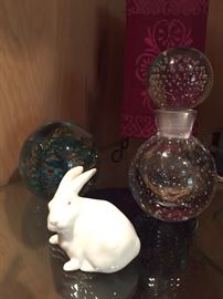 Murano Glass paper weight, porcelain figurine