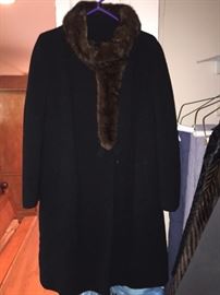 Vintage wool coat with mink collar.  Size L