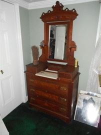 Walnut Dresser with Mirror, marble top. Nice condition