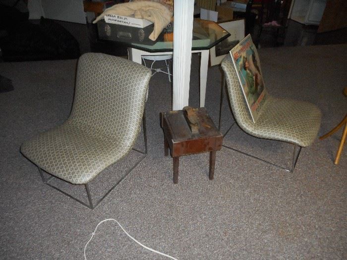 mid century modern pair of  chairs , shoe-shine stand/table