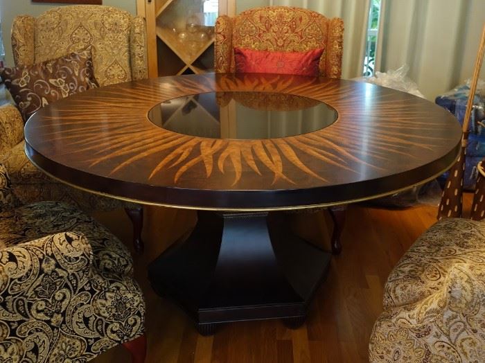 American Drew Furniture Bob Mackie Home Signature 60in Feather Round Table With Lazy Susan