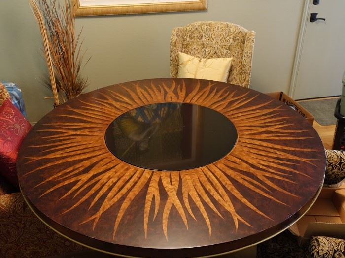 American Drew Furniture Bob Mackie Home Signature 60in Feather Round Table With Lazy Susan