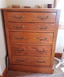 : Bedroom Set Including: Double Bed, 5 Drawer Chest, 6 Drawer Dresser w/Mirror, & Night Stand
