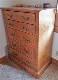 : Bedroom Set Including: Double Bed, 5 Drawer Chest, 6 Drawer Dresser w/Mirror, & Night Stand