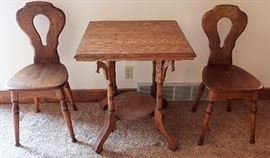 Pair Key Hole Chairs & Oak End Table