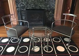 shown with pair of chrome and glass end tables