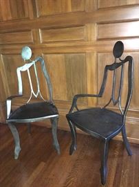 original designer, pair figural steel chairs, from Los Angeles