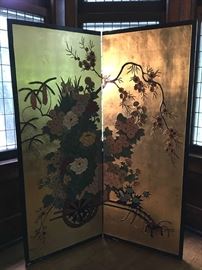 2 part Asian gilt and lacquer screen