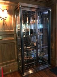 fantastic lighted chrome and glass display cabinet