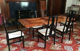 set of 6 mid century Italian black lacquer dining chairs