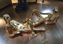 Jaru 14k gold plated ceramic, male and female figures, cubist style, marked and dated 1978