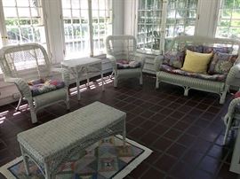 view of the sun porch, 12 pieces vintage wicker furniture