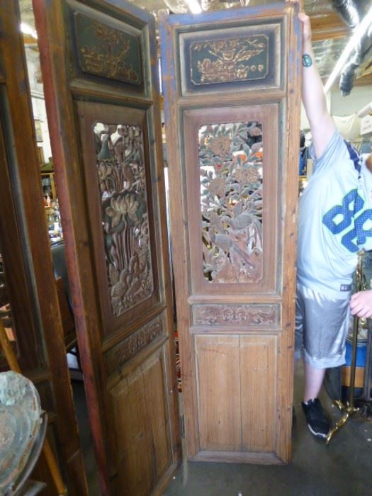 19th century Highly carved Chinese two panel door one of two sets 