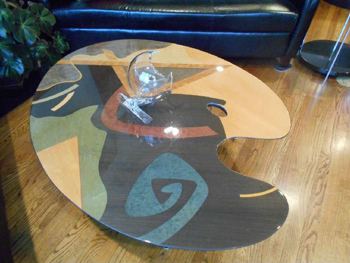 coffee Table, Mixed Wood Veneers Art Work by Carlo Malnati, "Carlosecondo"