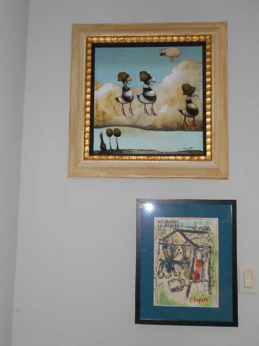 #1,  Oil on Canvas by Matt Lively  "Ducks in High Heels"    # 2 Chagall, Original Lithograph