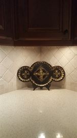 19th Century Tole Tray.  Made of metal, hand painted black and gold.