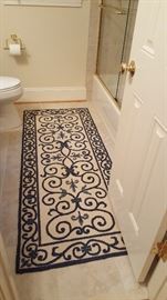 Hand hooked Runner, Navy and Cream 100% Wool.