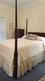 Handmade Mahogany Chippendale Bedroom Set!  Chest, Pencil Post with removable Flat Top Canopy.  5 drawer Chest, Lingerie Chest, Bedside Table & small upholstered Bench.  Dovetail drawers & solid Brass Hardware!