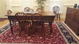 19th Century dining Table - Walnut, American (North Carolina)  Persian Rug 100% wool, hand knotted, Navy, Burgundy, off White! (2) 8 x 10's, (1) 3 x 5, (3) 2 x 3's.